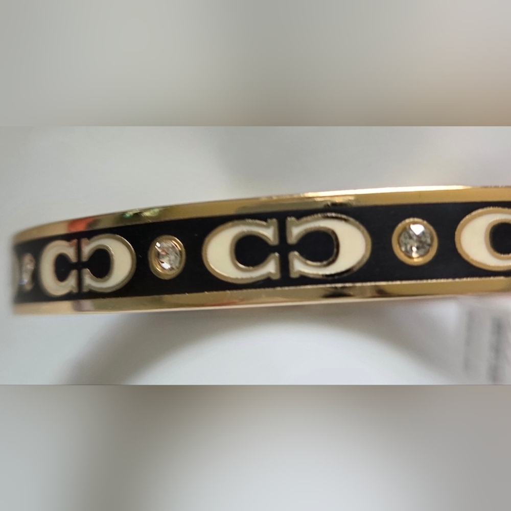 Coach Gold and Black Bangle with Crystal Accents